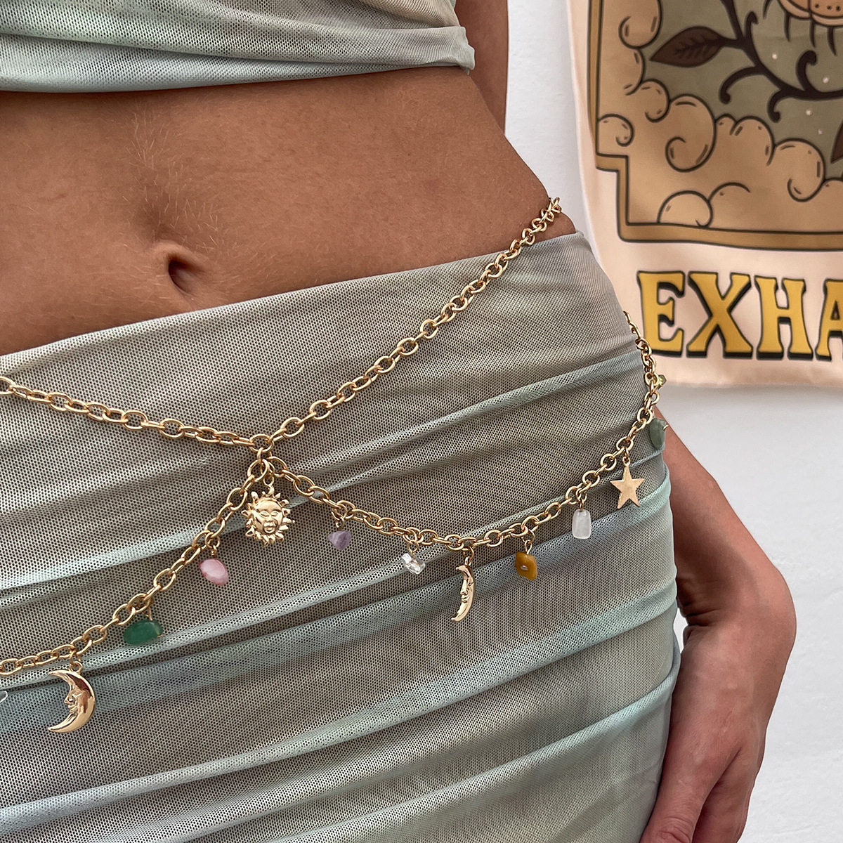 Body Jewelry Gold - Boho Star Moon Sun Pendant Waist