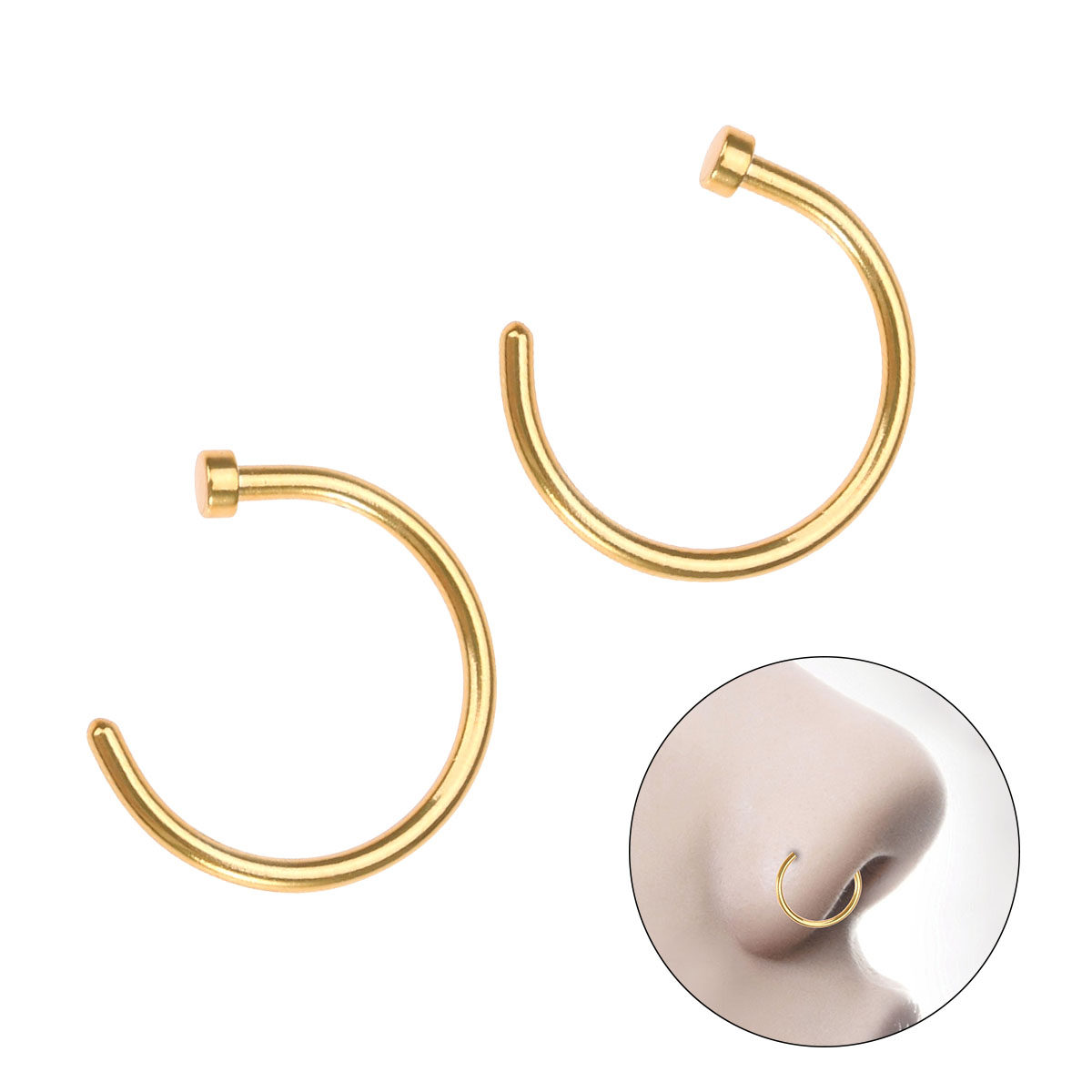Body Jewelry For Sensitive Skin - 2Pcs Lightweight C Shape Surgical Titanium