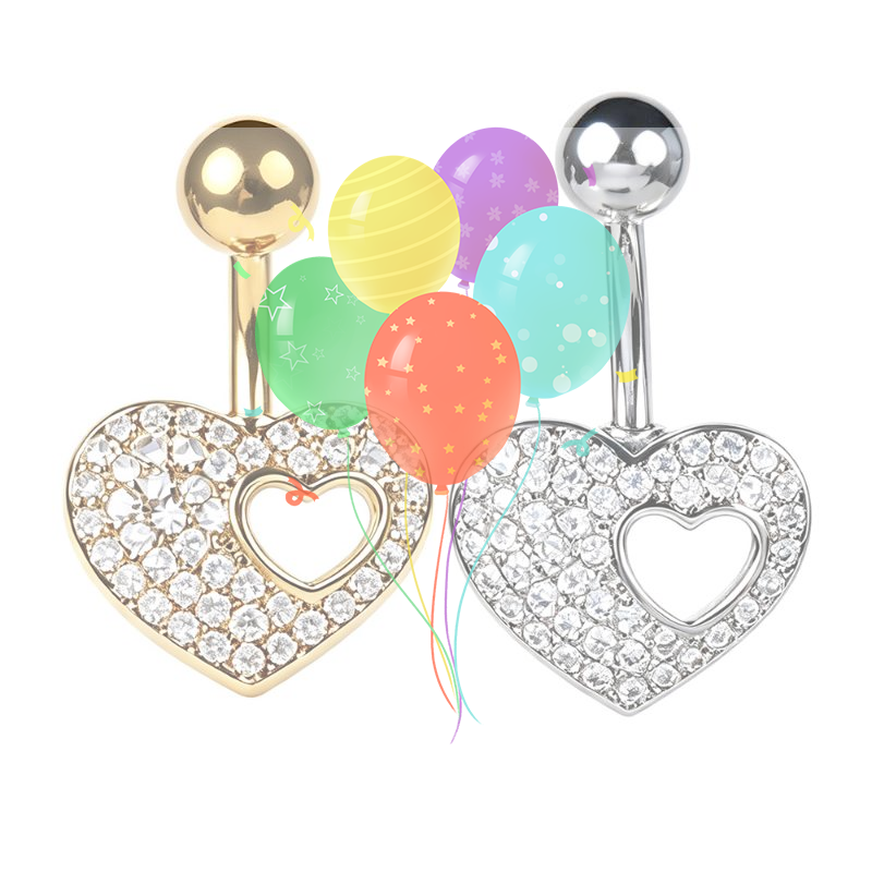Body Jewelry For Sensitive Skin - Heart Motif Curved Navel Ring 14G