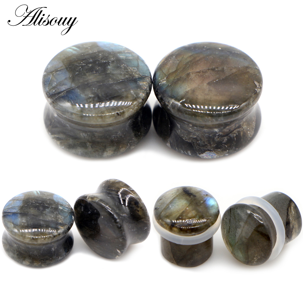 Body Jewelry Gauges - Alisouy 2pcs Labradorite Glow Stone Double