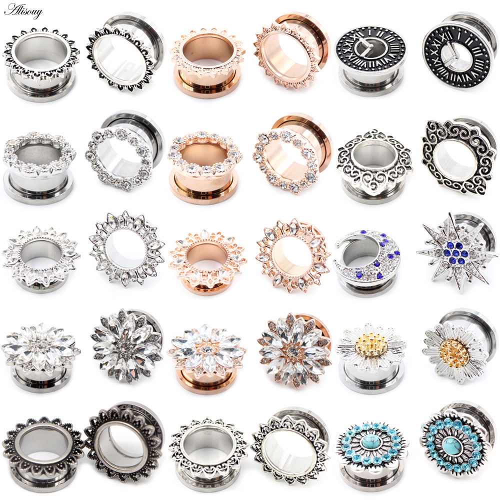 Body Jewelry Gauges - Alisouy 2pcs Stainless Steel Flower Zirconia
