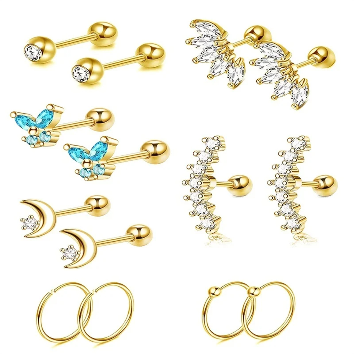 Body Jewelry Hypoallergenic - 1/7Pairs Stainless Steel Unisex Cartilage Stud
