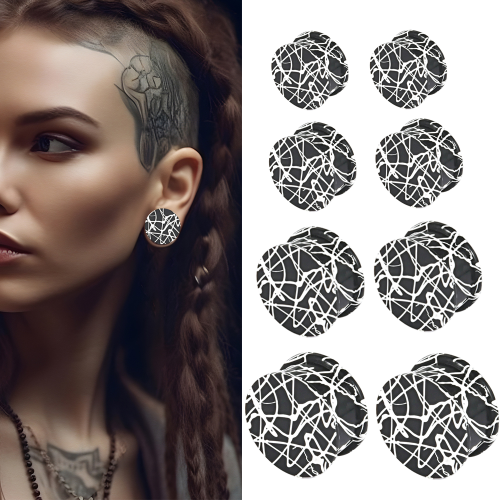 Pair Black And White lines Sil – Body Jewelry Gauges Bewertung und Preis