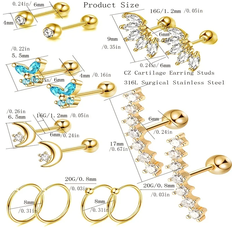 1/7Pairs Stainless Steel Unise – Body Jewelry Hypoallergenic Bewertung und Preis